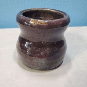 Handmade‎ Purple Small Pot Belly Change Jar Cup Bank 3" Tall Signed MB Stoneware